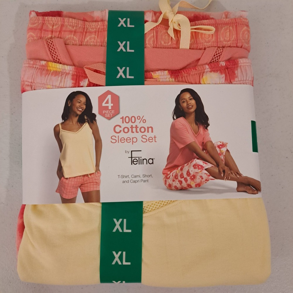 Felina Womens Sleep Set XL Pink NWT 4pc Cotton Floral 1830-280